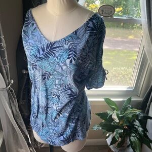 Blue palm Leaf Pattern Blouse